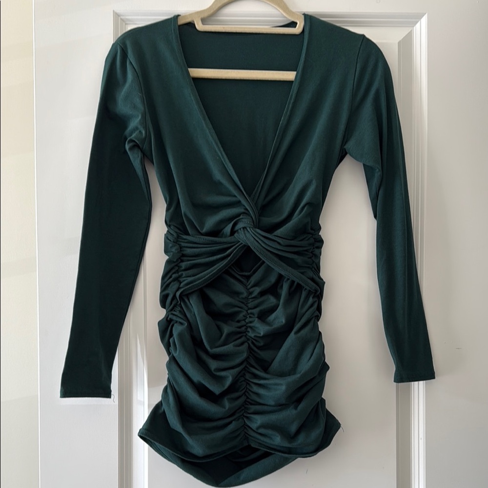 Elegant Dark Green Ruched Dress